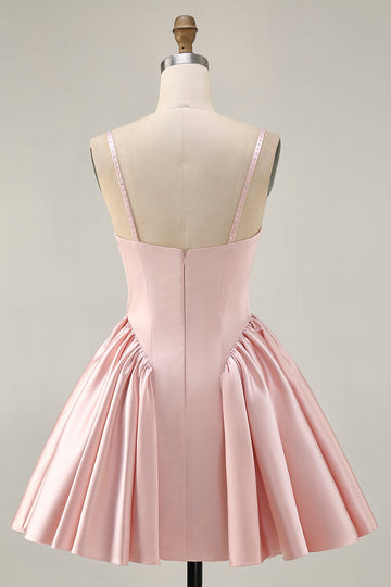 Blush A-Line Spaghetti Straps Satin Homecoming Dress